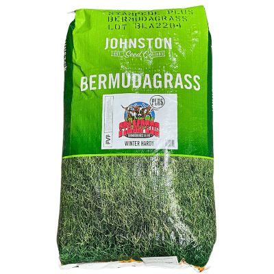 Stampede Bermuda Grass Seed a blend of Wrangler, Giant, and JM76 bermuda grasses bag.