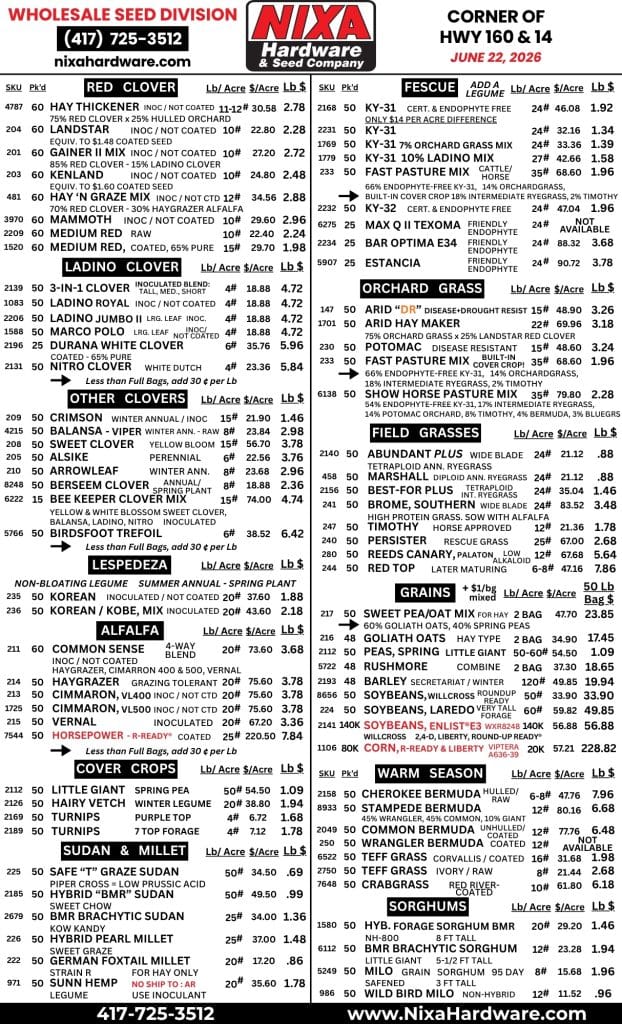 Nixa Hardware & Seed Co June 206 Price Sheet Page 1