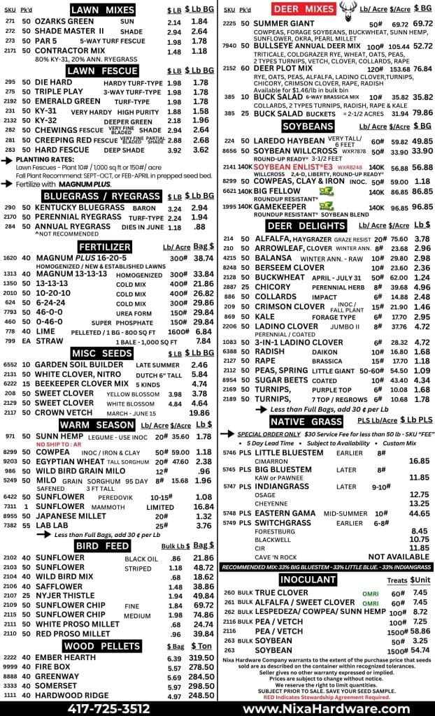 Nixa Hardware & Seed Co June 206 Price Sheet Page 2