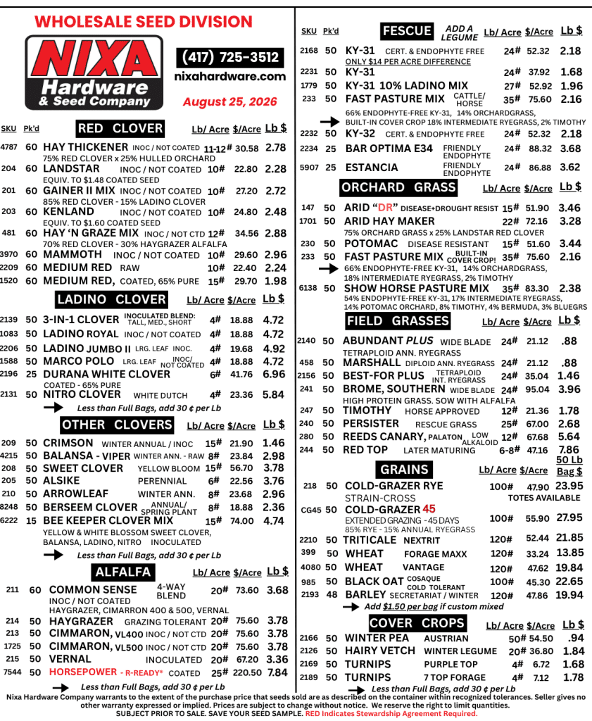 Nixa Hardware Seed Mailer Fall 2026 pg1